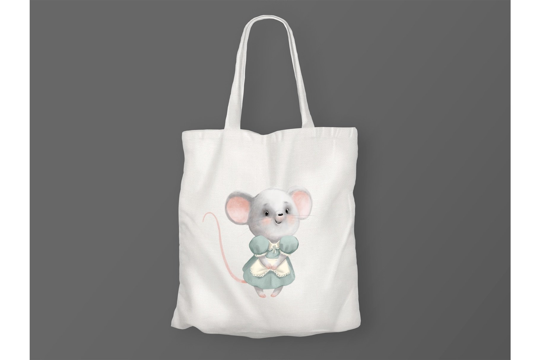 Pastel mouse illustration on an eco bag.