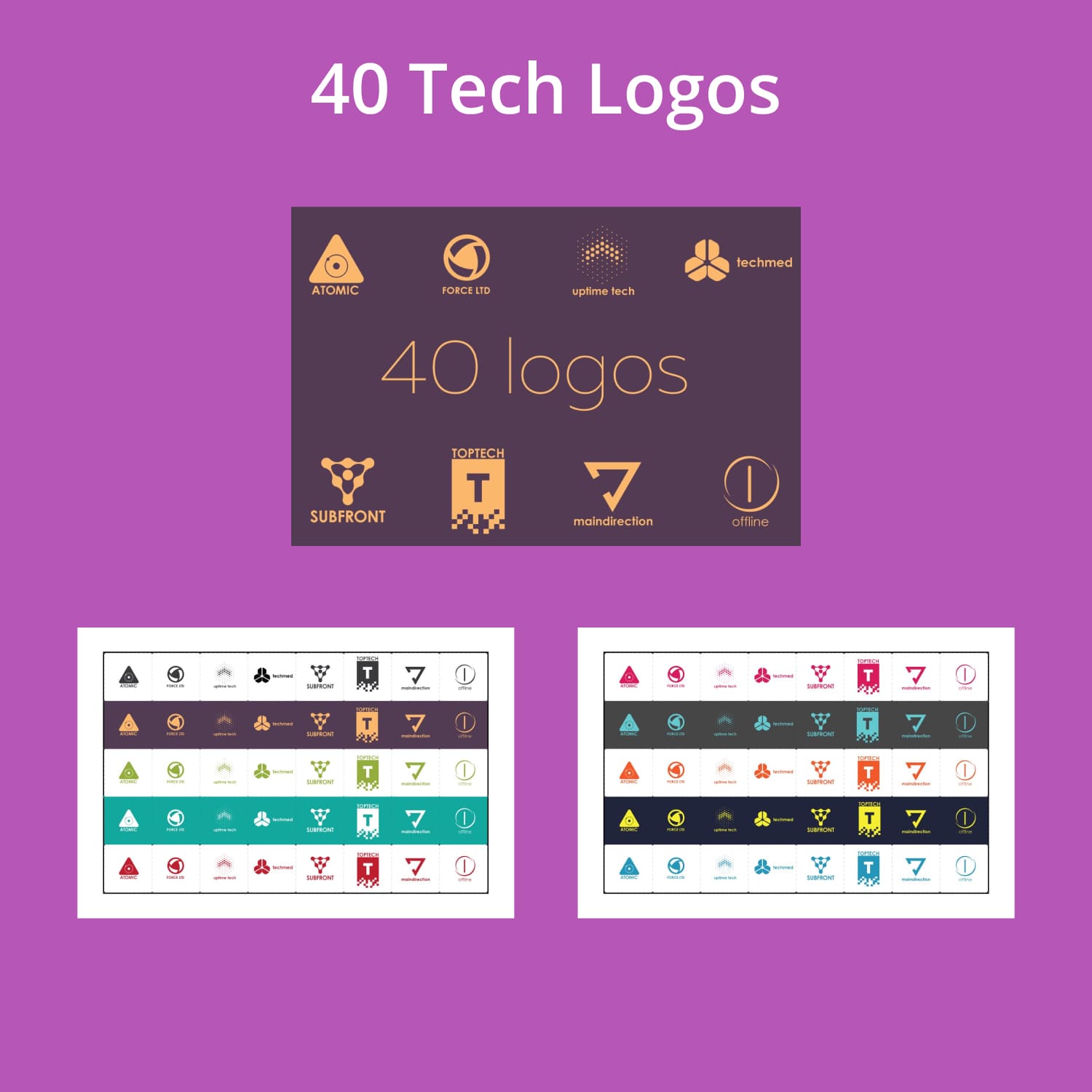 This bundle Includes 40 (8 unique logos in 5 color schemes) geometric (abstract) logo.