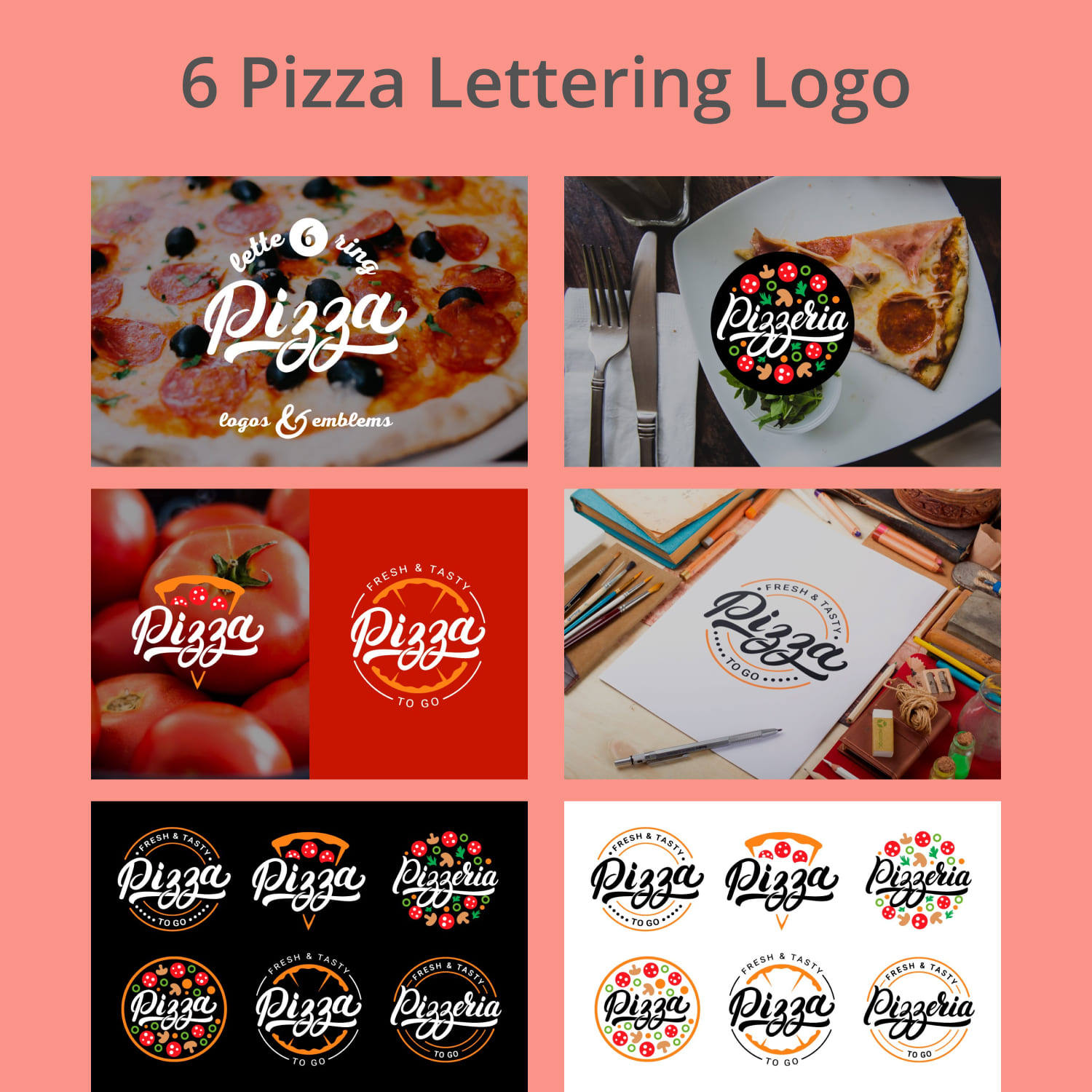 6 Pizza Lettering Logo - main image preview.