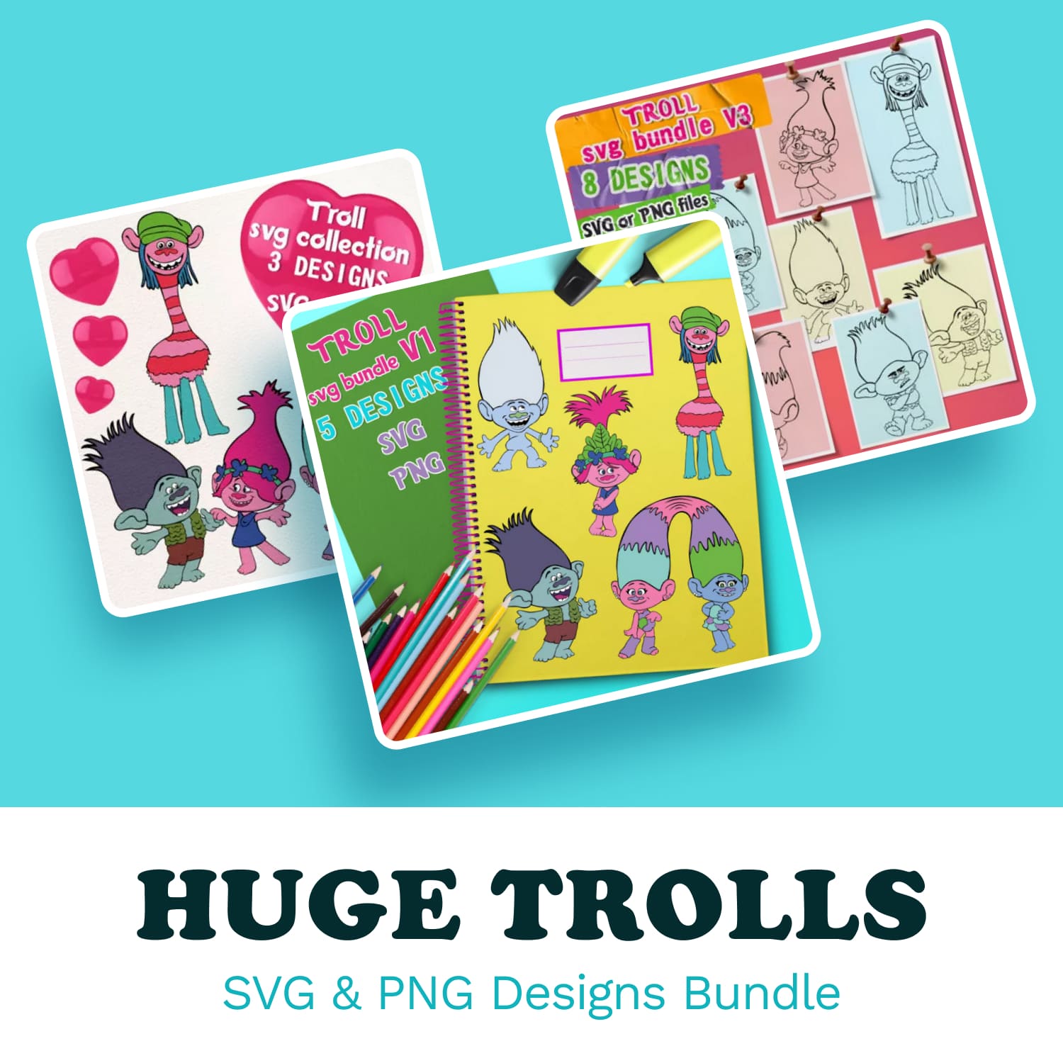 HUGE Trolls SVG & PNG Designs bundle.