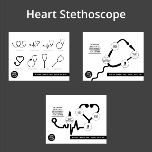 Heart Stethoscope SVG Clipart Set.