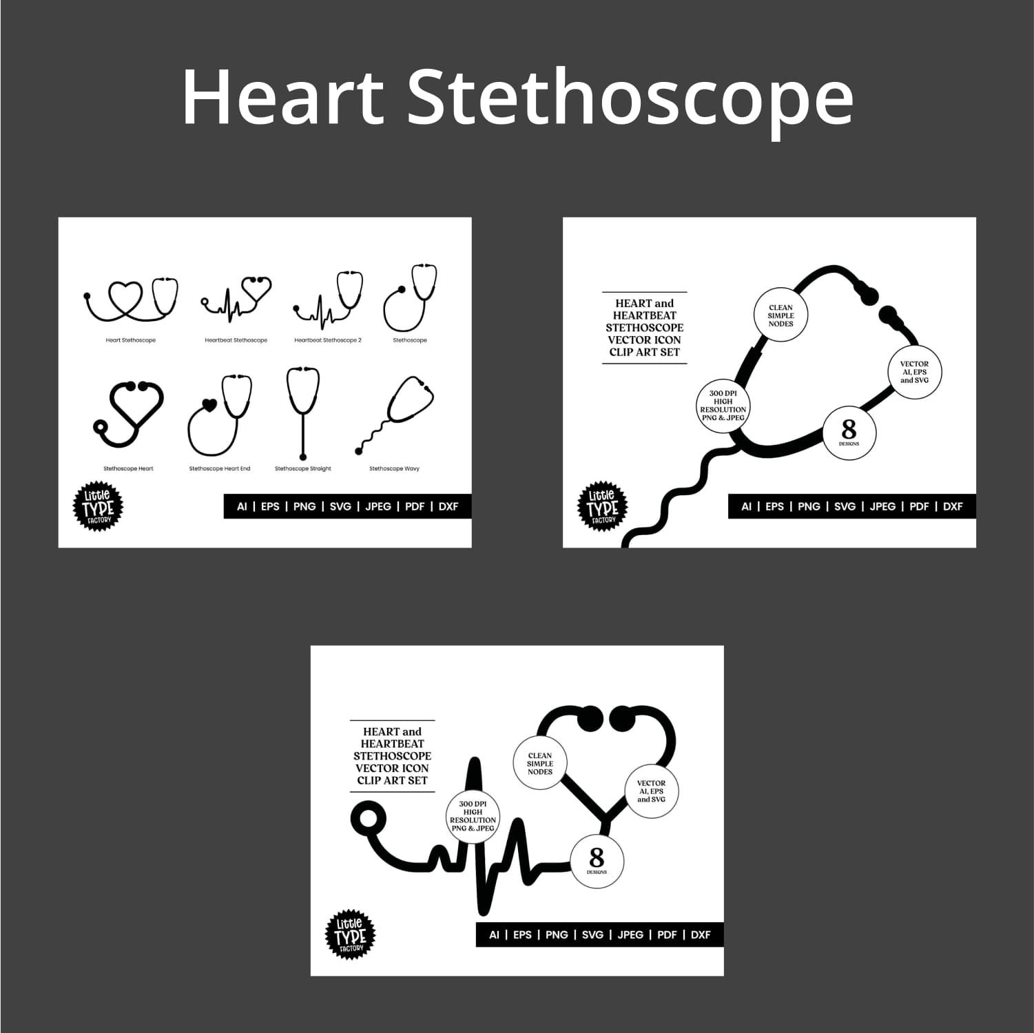 Heart Stethoscope SVG Clipart Set.