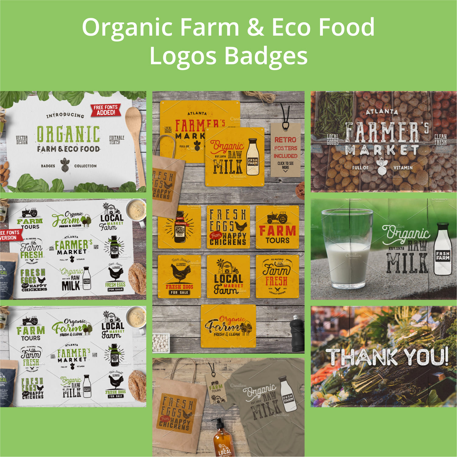 Organic Farm & Eco Food Logos Badges JeksonGraphics.