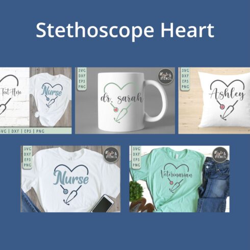 Stethoscope Heart SVG - PNG, DXF, SVG, EPS, Cut File.