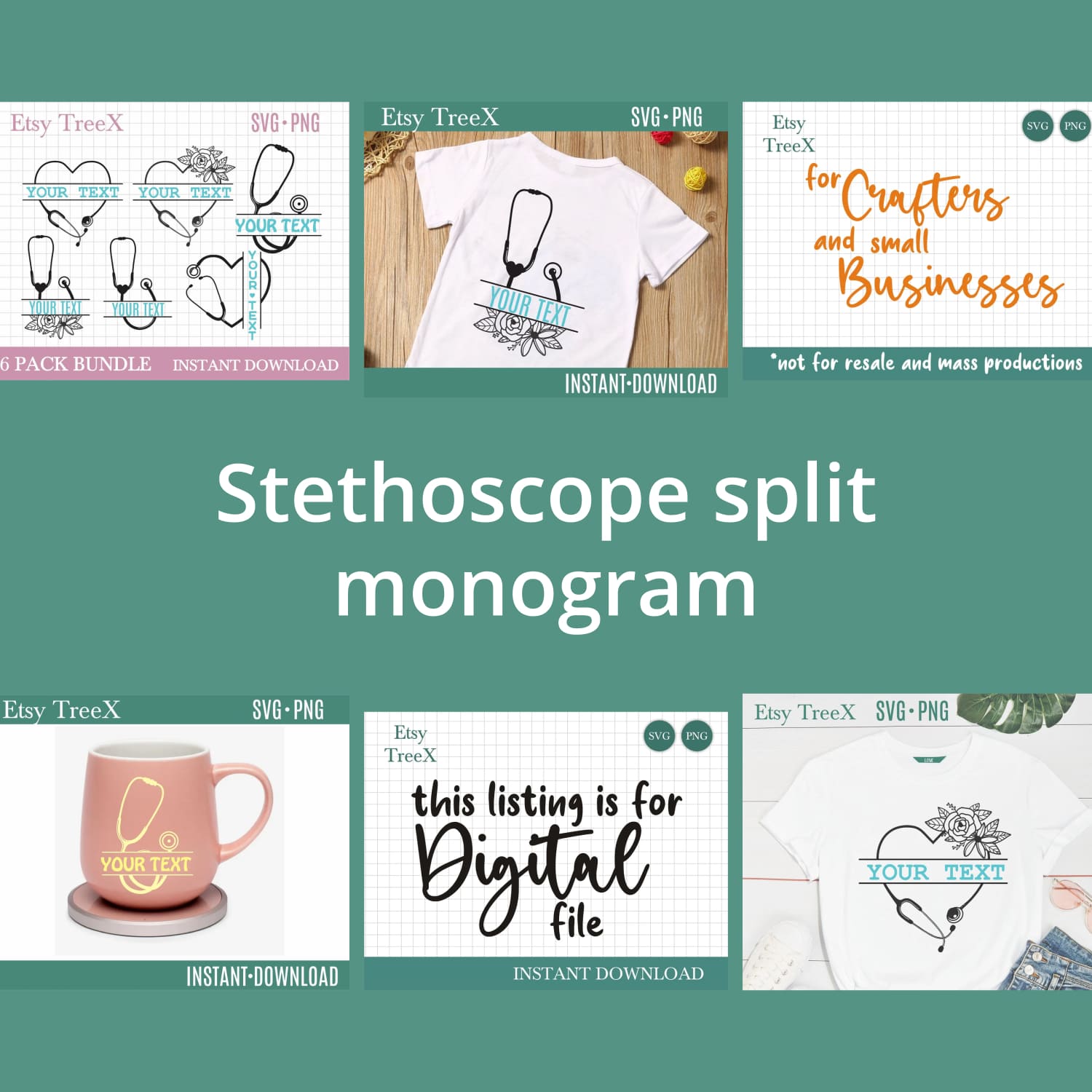 Stethoscope split monogram SVG bundle by Oxee.