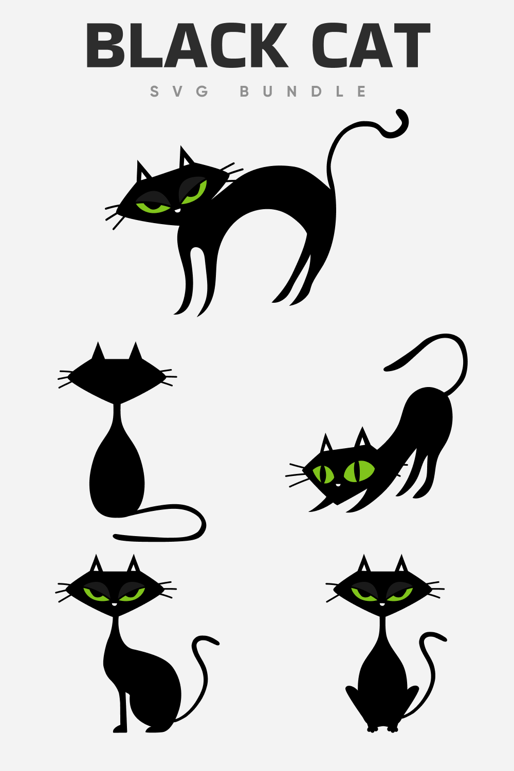 Black cat with green eyes in different mood.