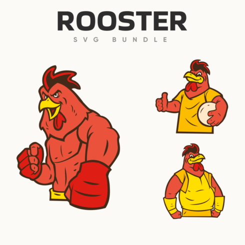 Cartoon of a rooster with different poses.