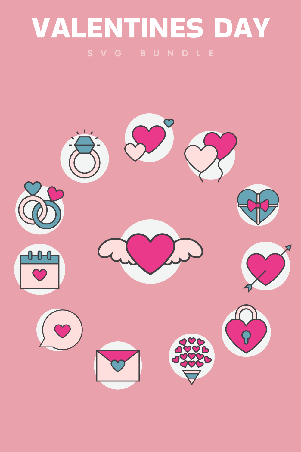 Pink background with love elements.