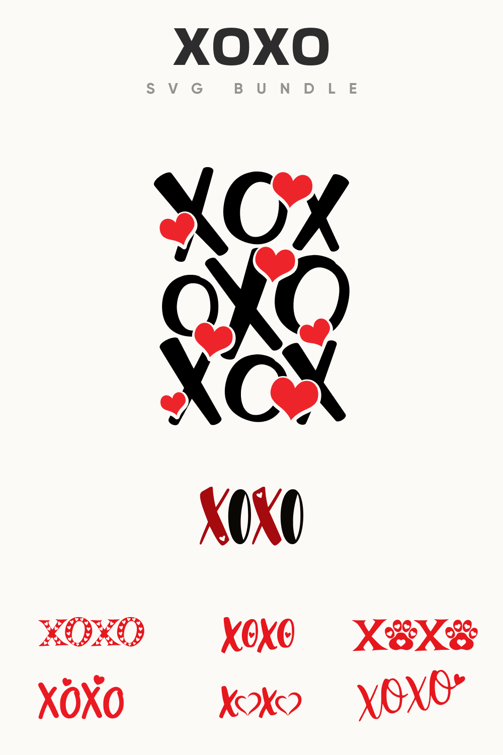 Black and red font with xoxo.