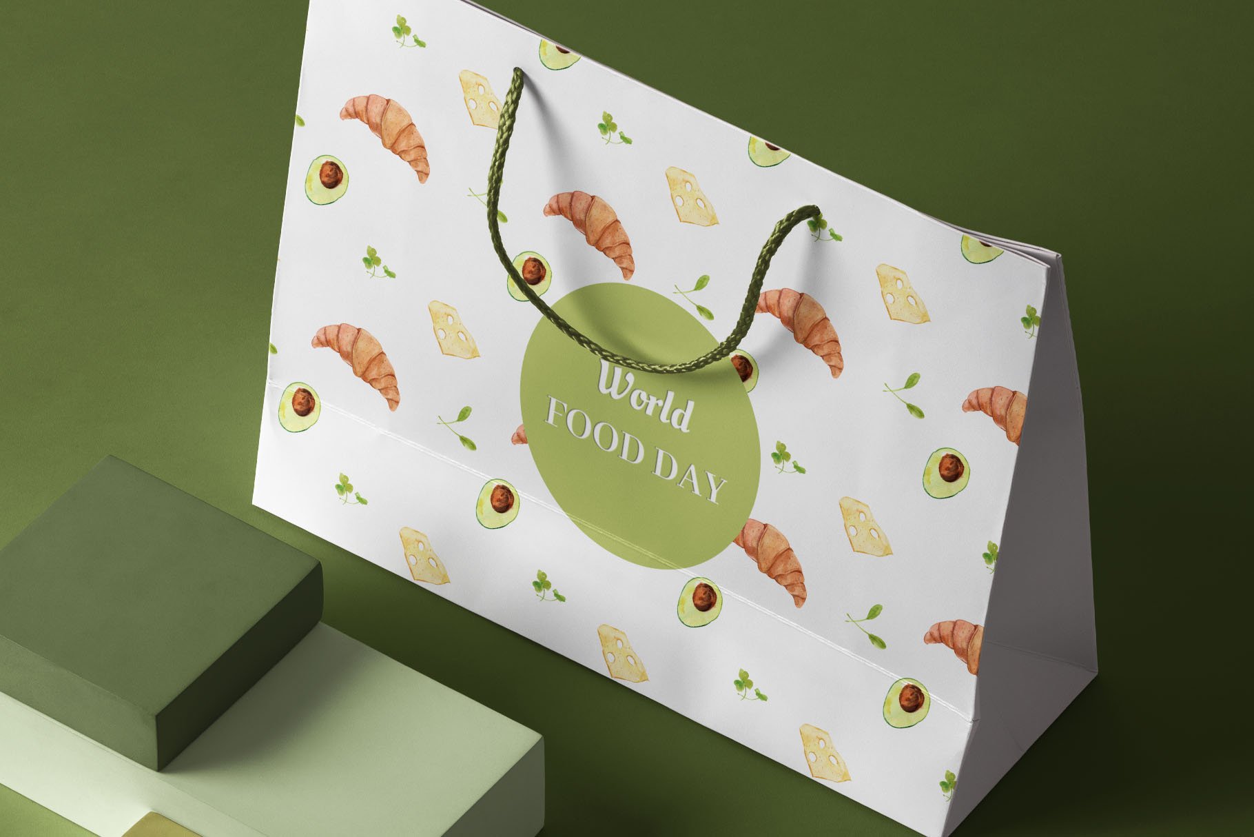 Paper bag with the world food day illustration.