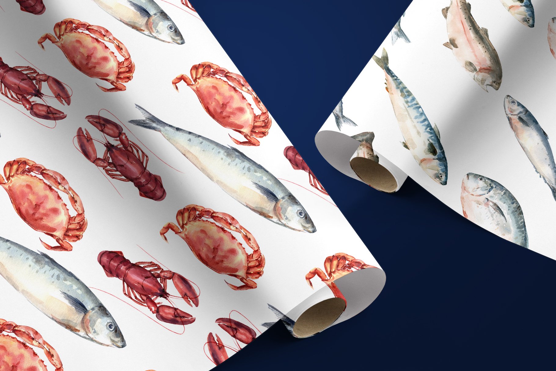 Seafood seamless patterns for different textures.