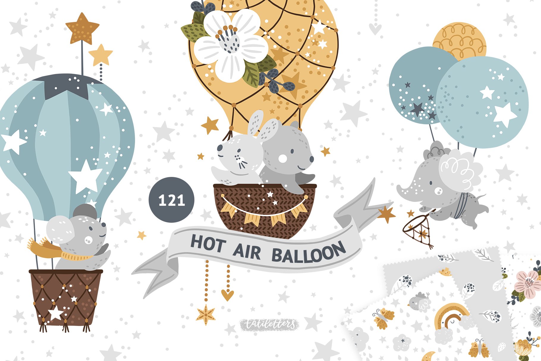 Hot air balloon illustration with a brave mouse.