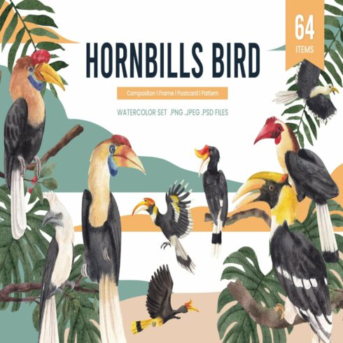 Hornbills Bird Watercolor cover.