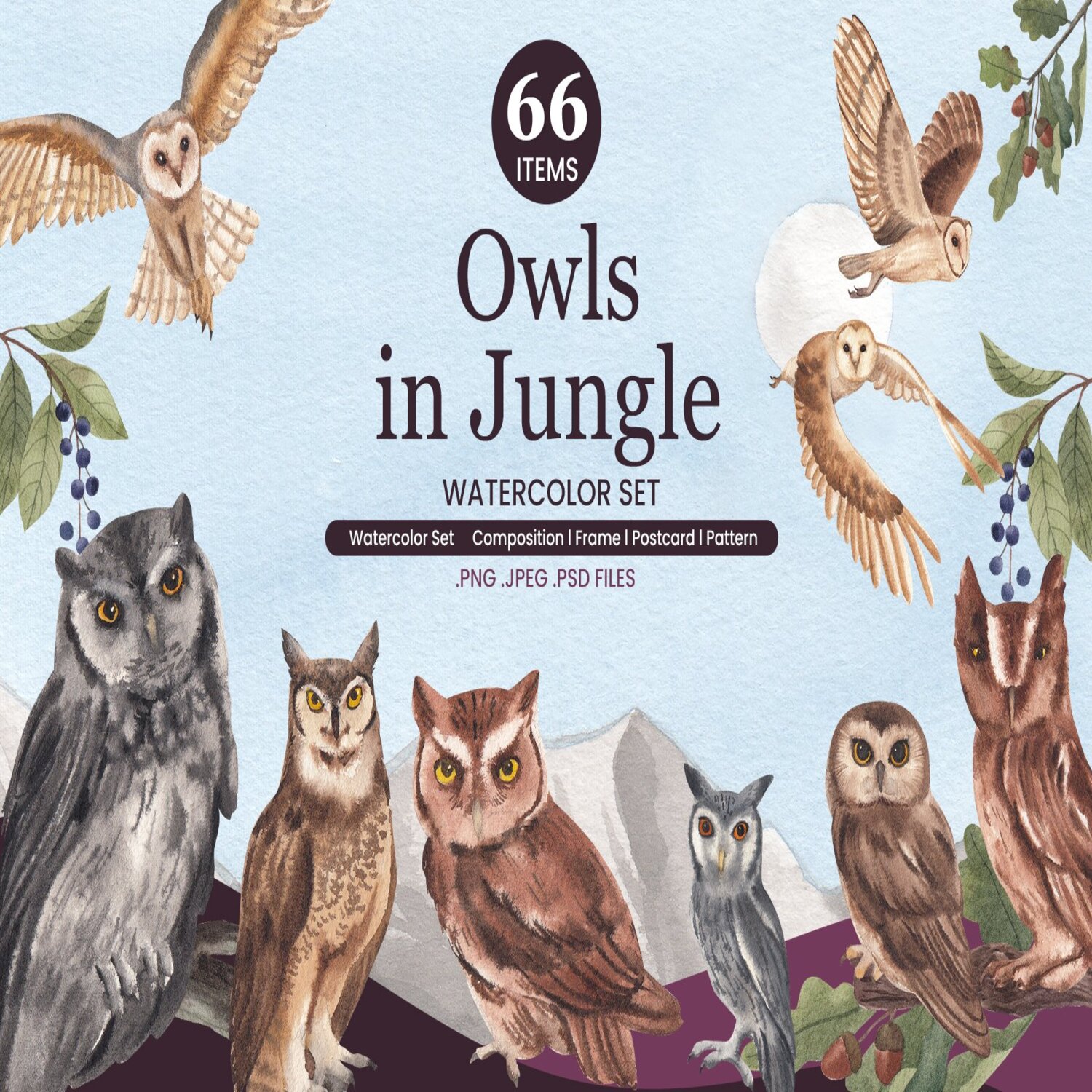 Owls in Jungle Watercolor cover.
