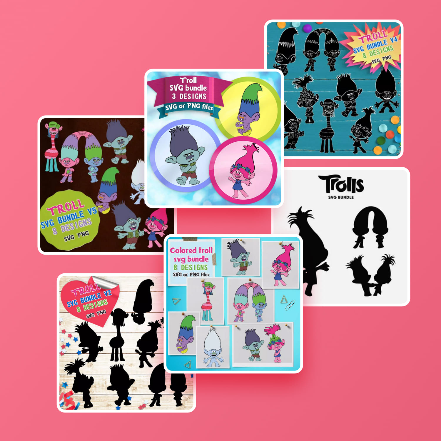 HUGE Trolls SVG & PNG Designs bundle cover.