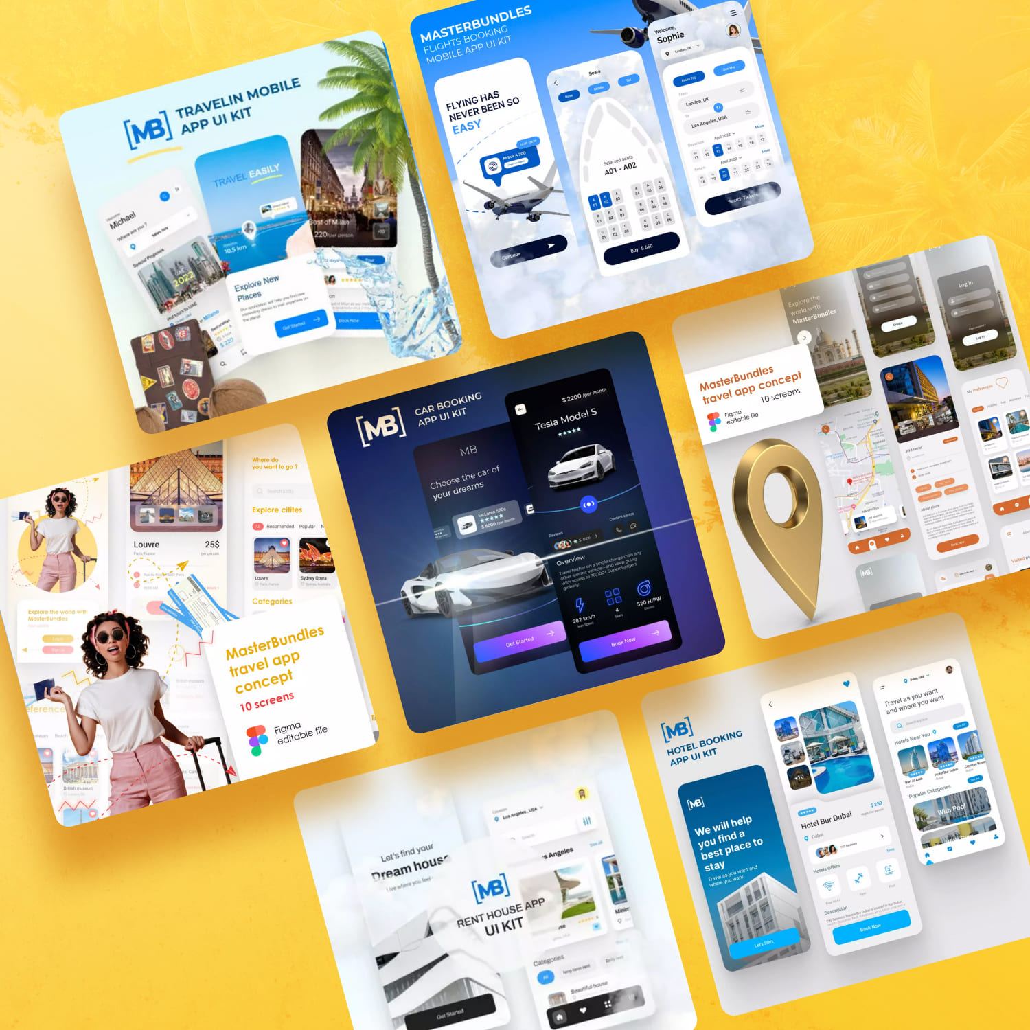 Travel App UI Kits Bundle: 70 Screens cover.