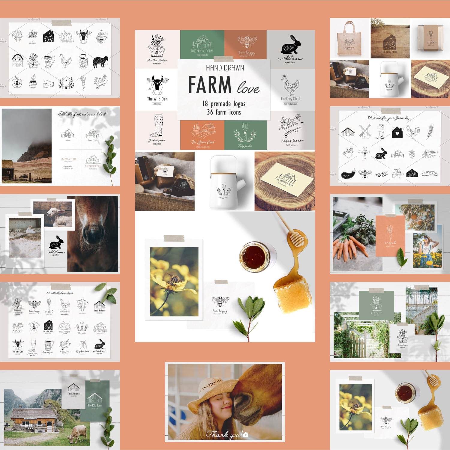 Farm love - premade logos set cover.