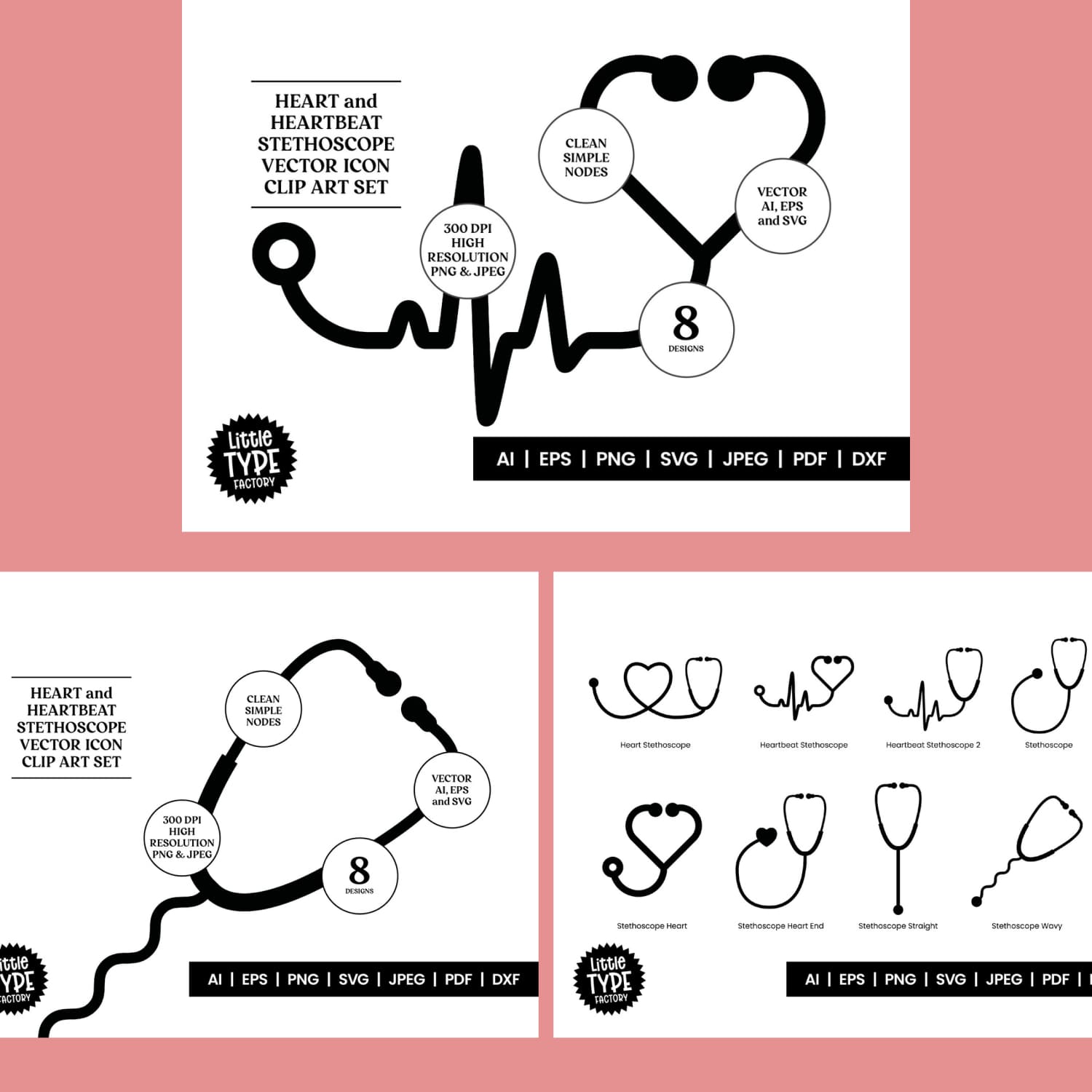 Heart Stethoscope SVG Clipart Set cover.