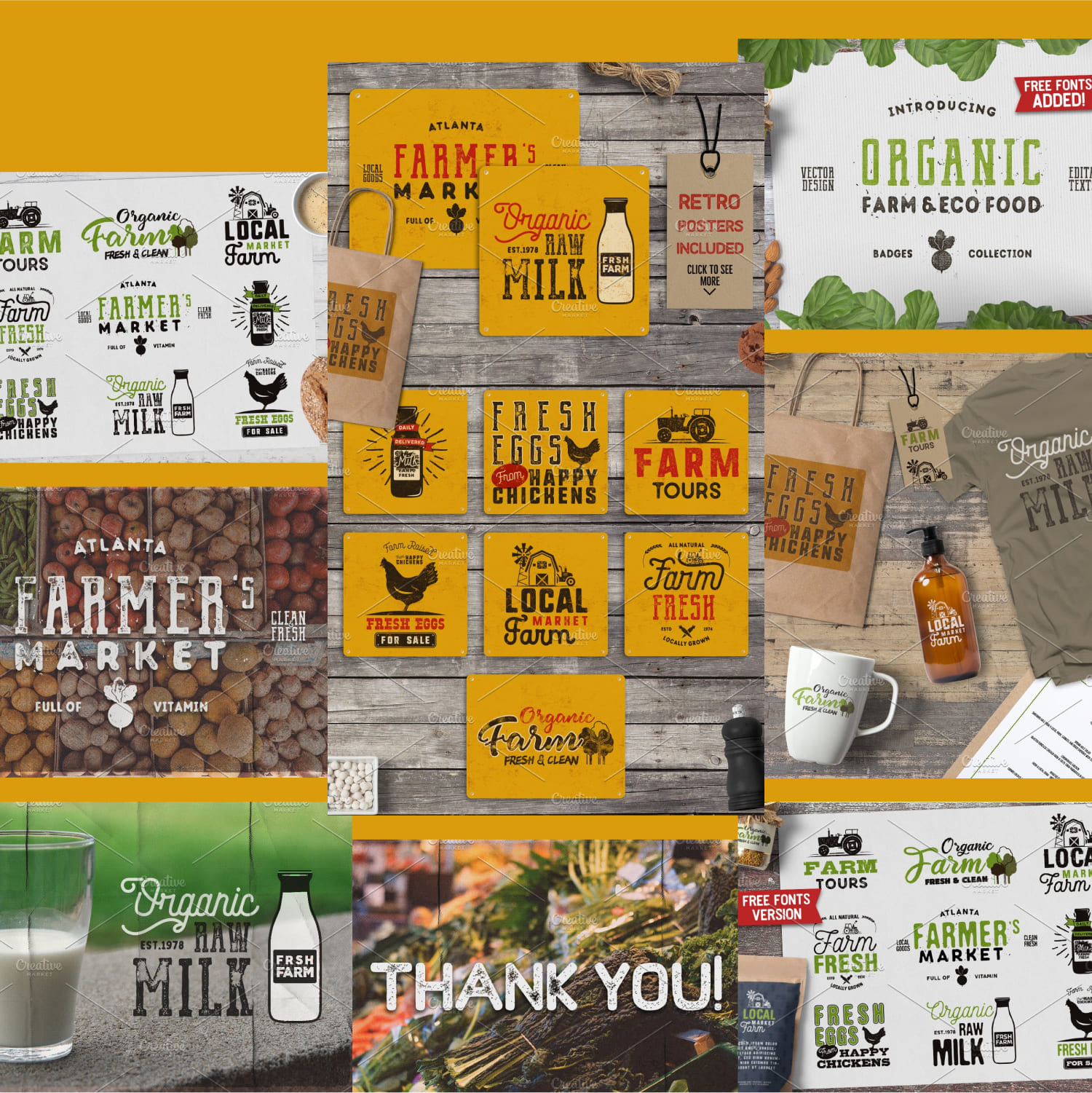 Organic Farm & Eco Food Logos Badges JeksonGraphics cover.