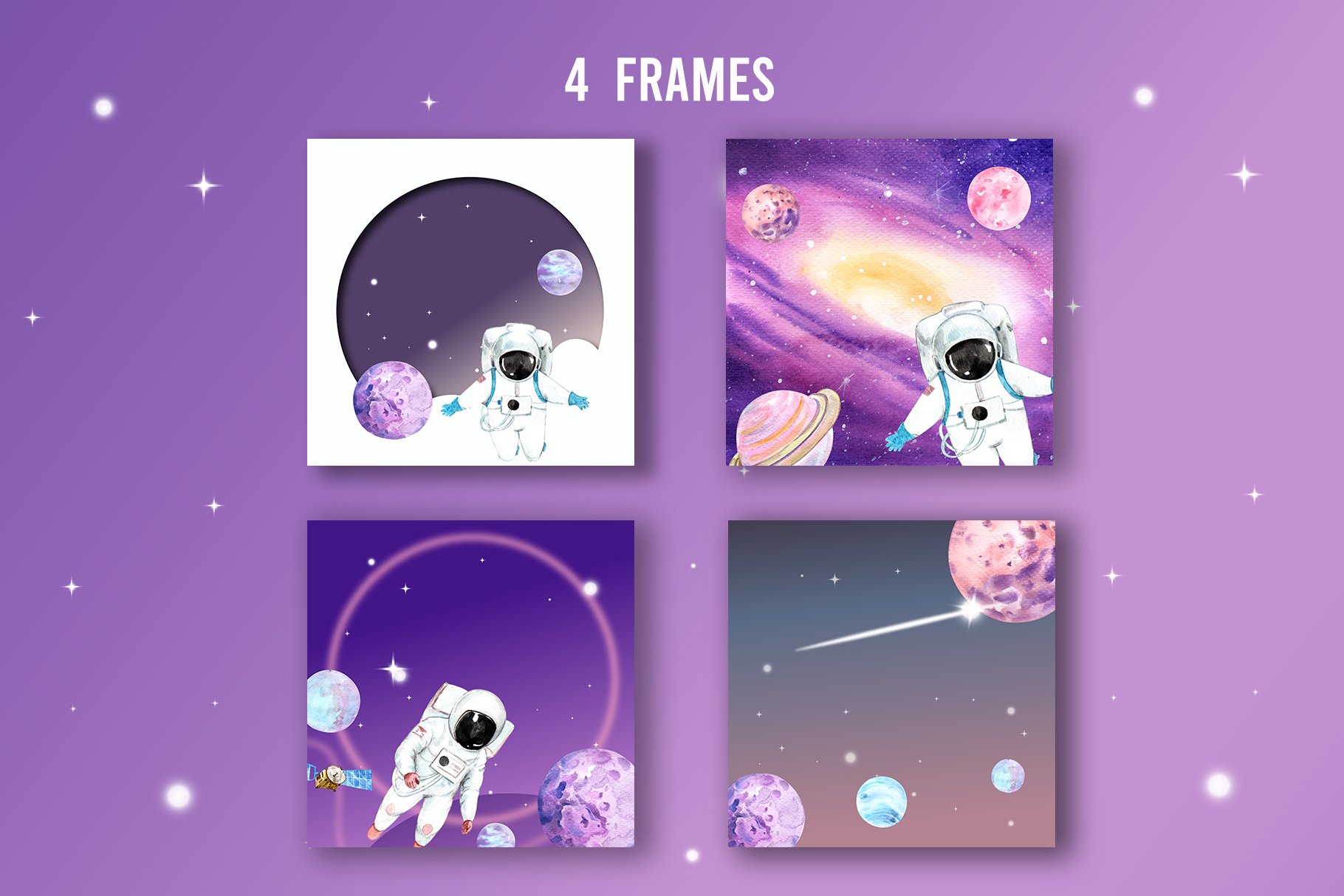 Four purple galaxy frames.