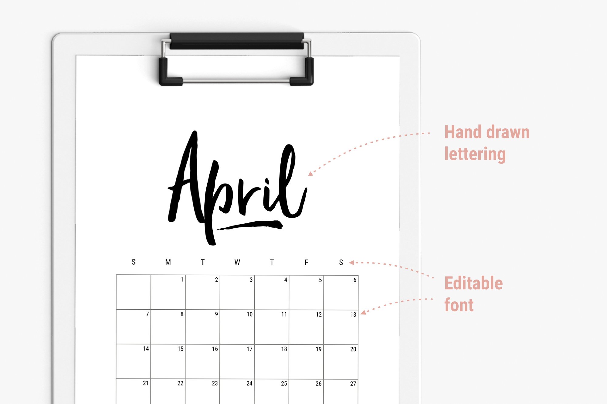 April calendar in white.