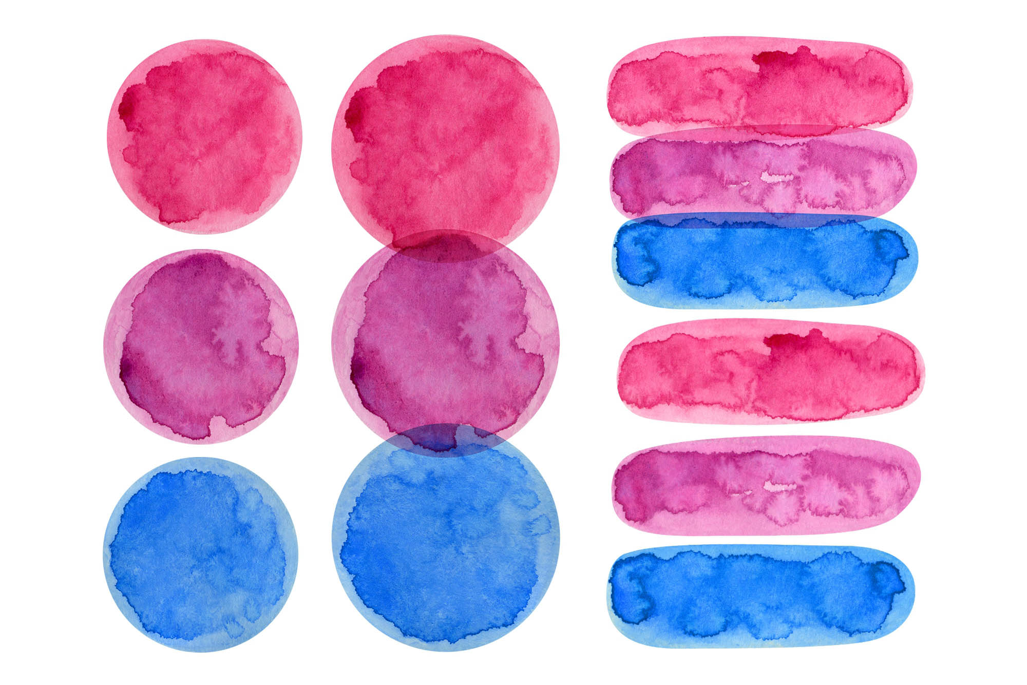 Bisexual pride watercolor clipart and seamless patterns.
