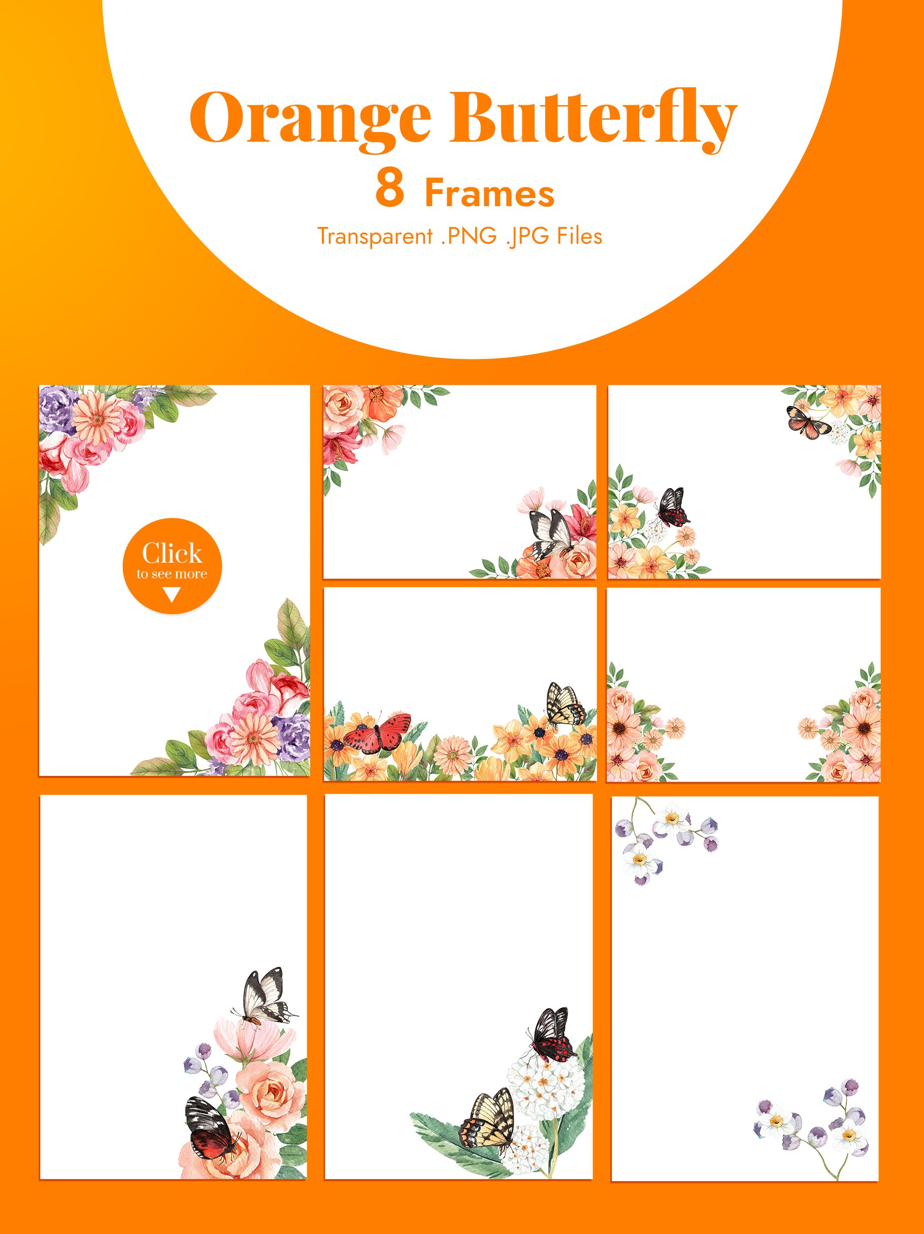 Orange butterfly presentation frames for photo.