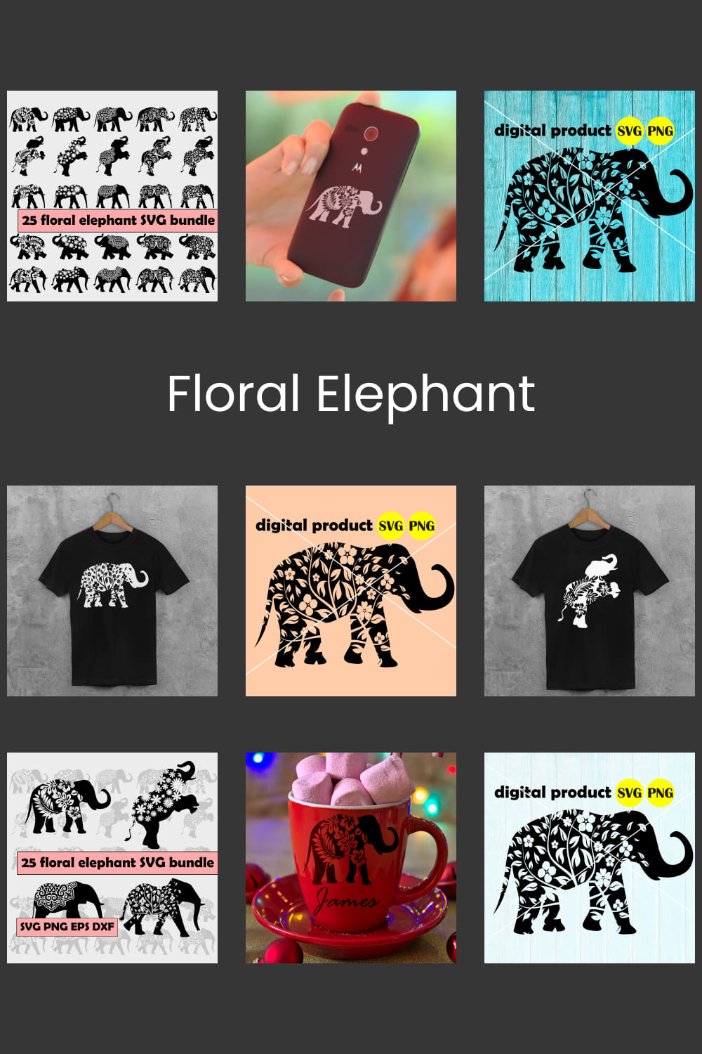 Floral Elephant SVG Bundle - preview image.