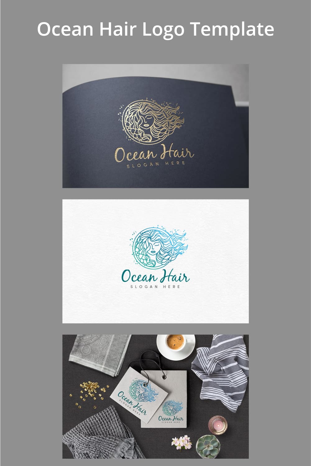 Ocean Hair Logo Template - pinterest image preview.