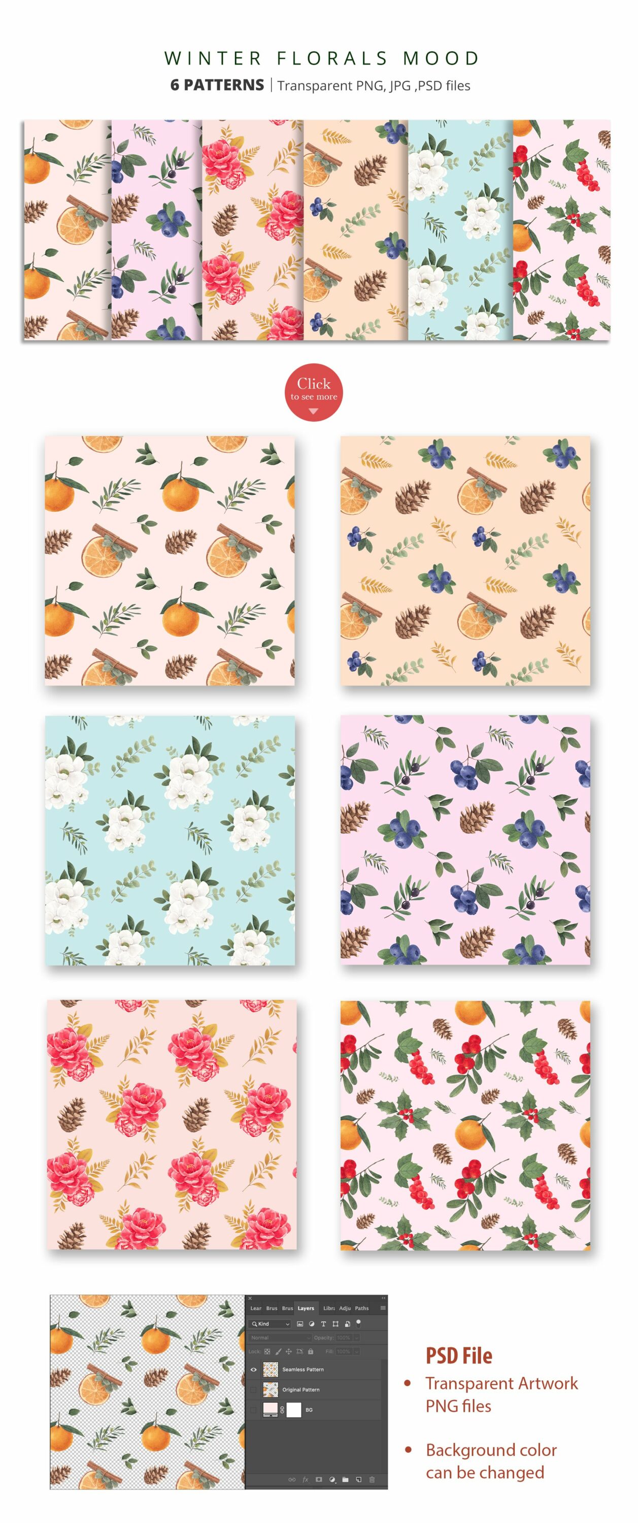 Winter florals mood pattern for different purposes.