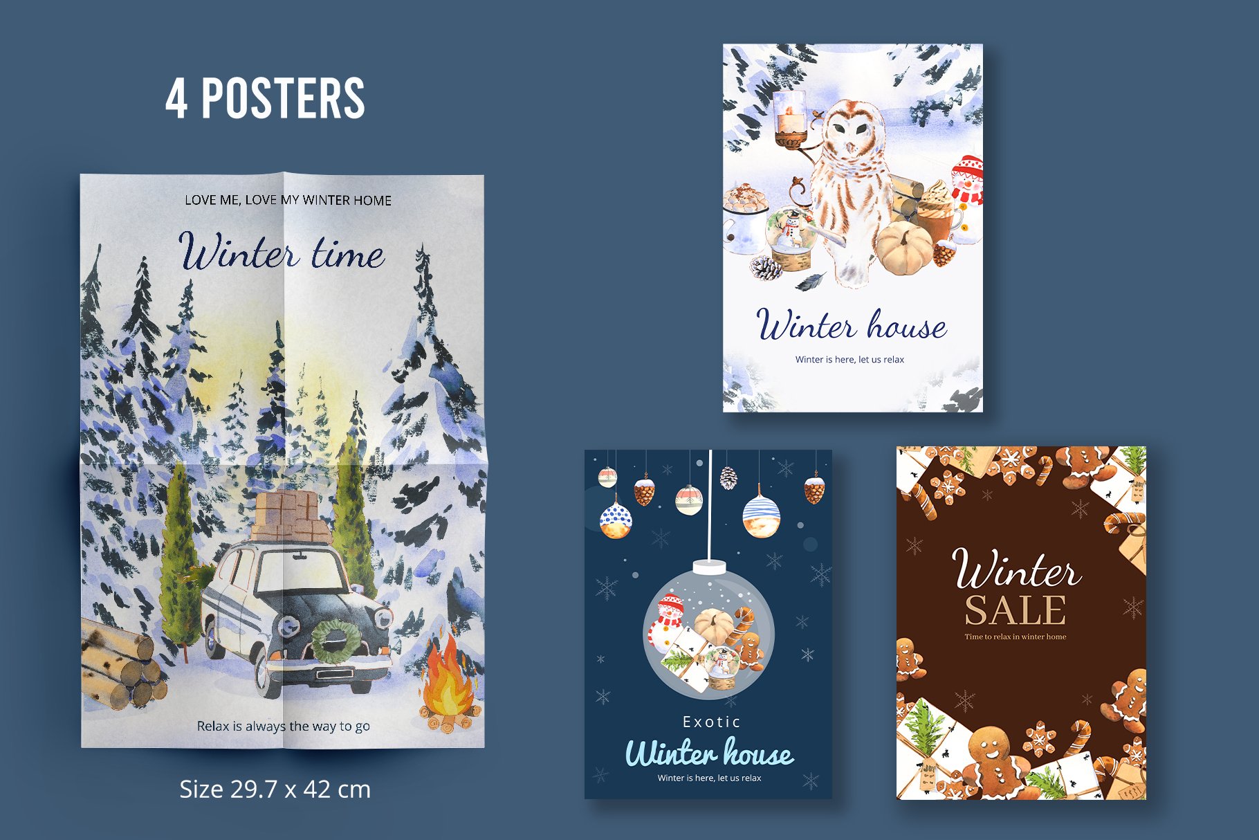 The thematic winter home posters.