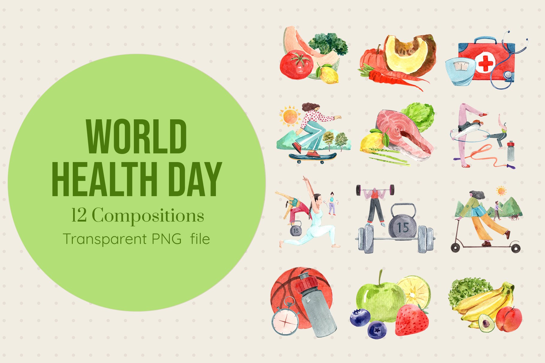 World health day presentation elements for full composition.
