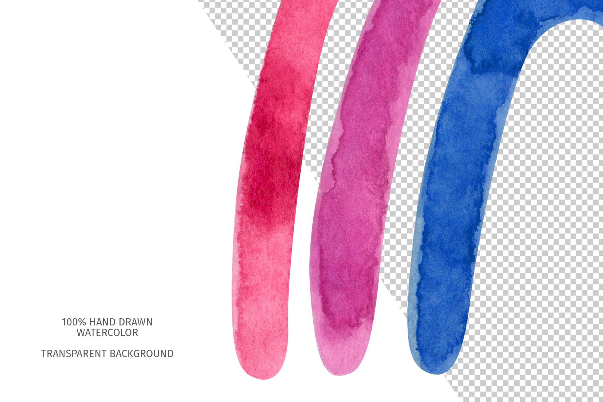 Bisexual pride watercolor clipart and seamless patterns transparent backgrounds.