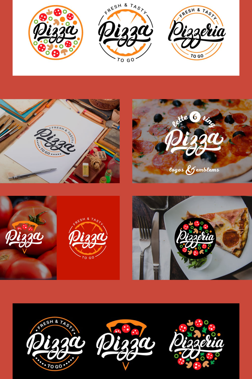 This is a set of hand written lettering Pizza and Pizzeria logos.