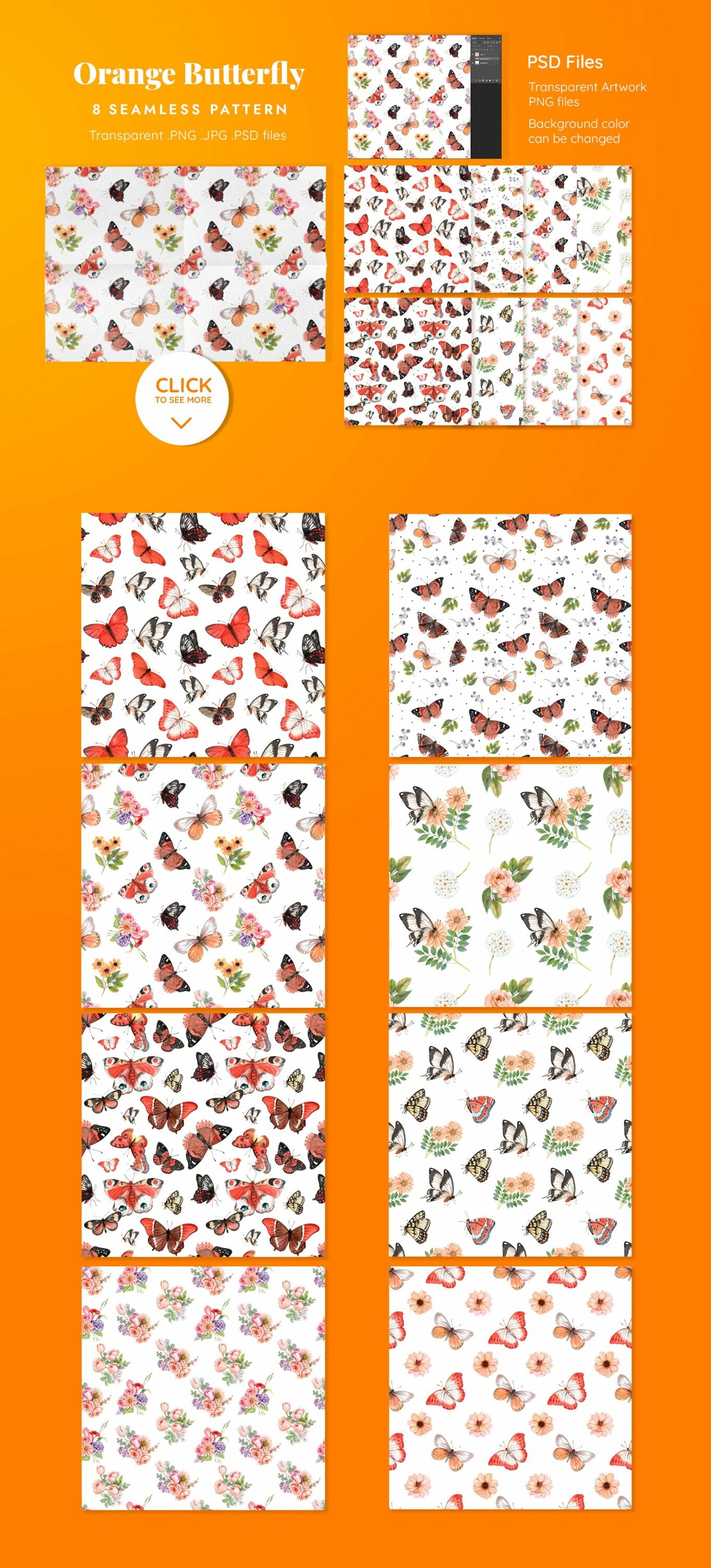 Oange butterfly presentation patterns for different purposes.