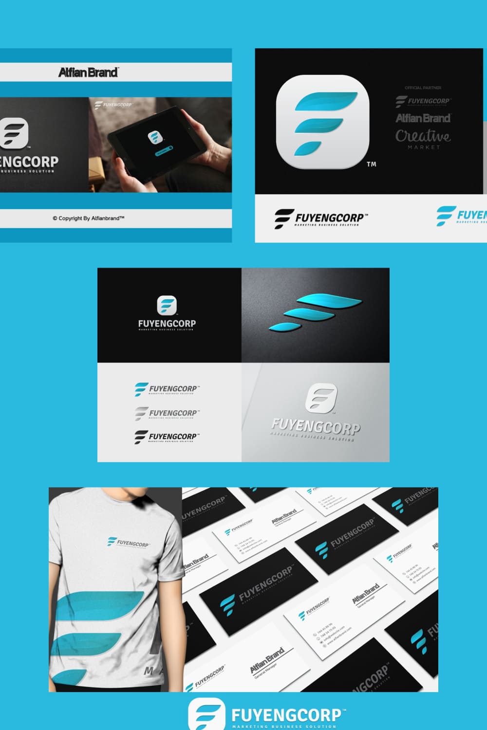Simple and clean logo design in blue color variation.