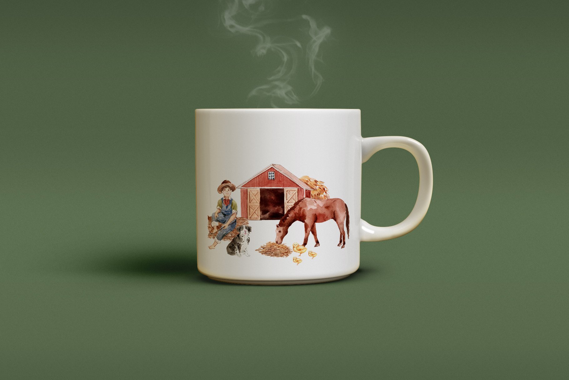 Farm organic cup with animals.