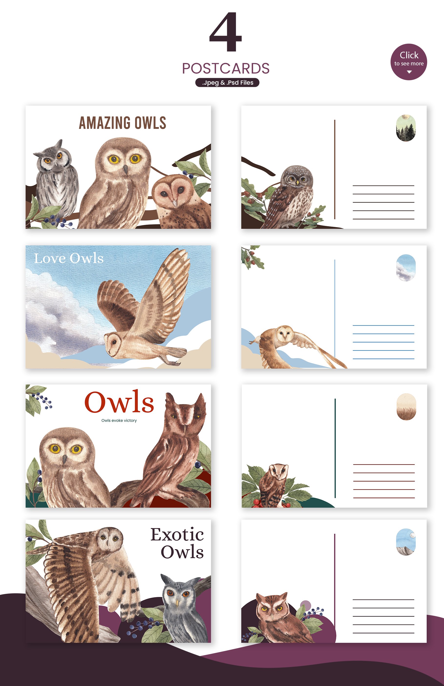 Owls in jungle postcards for you.