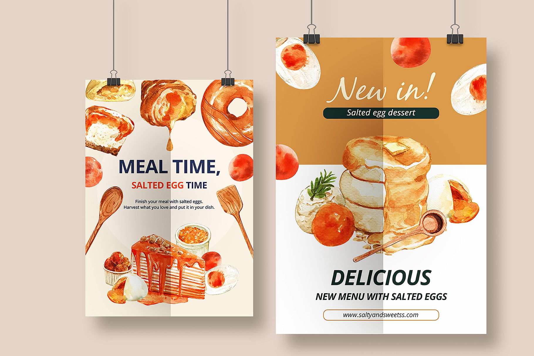 Stylish salted egg mockup posters for your caffe.