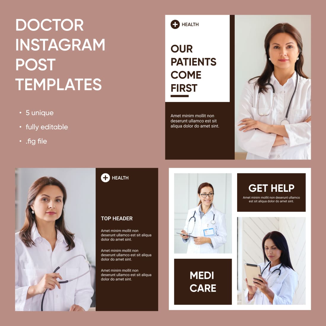 5 doctor instagram Post templates.