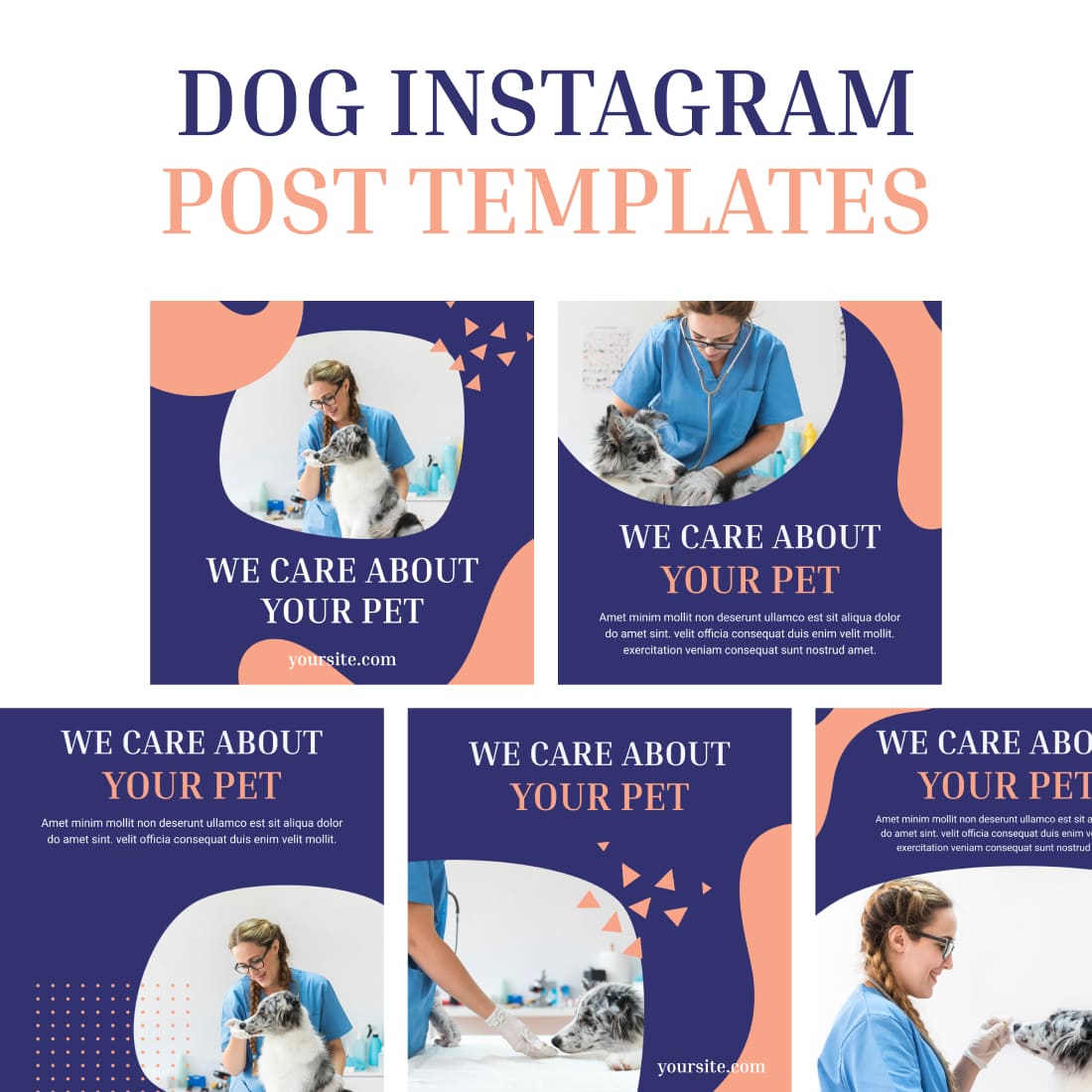 5 dog instagram post templates.