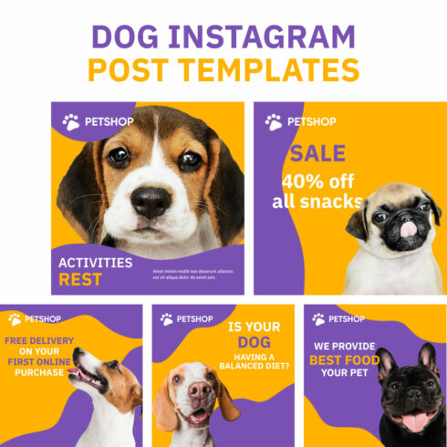 5 dog instagram post templates.