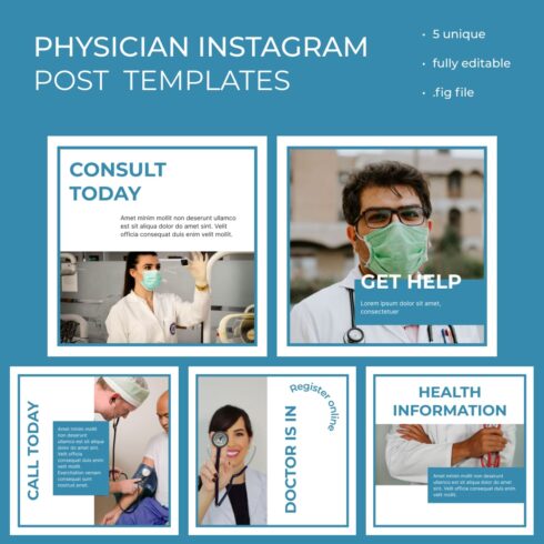 5 physician instagram Post templates.
