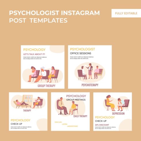 5 psychologist instagram Post templates.