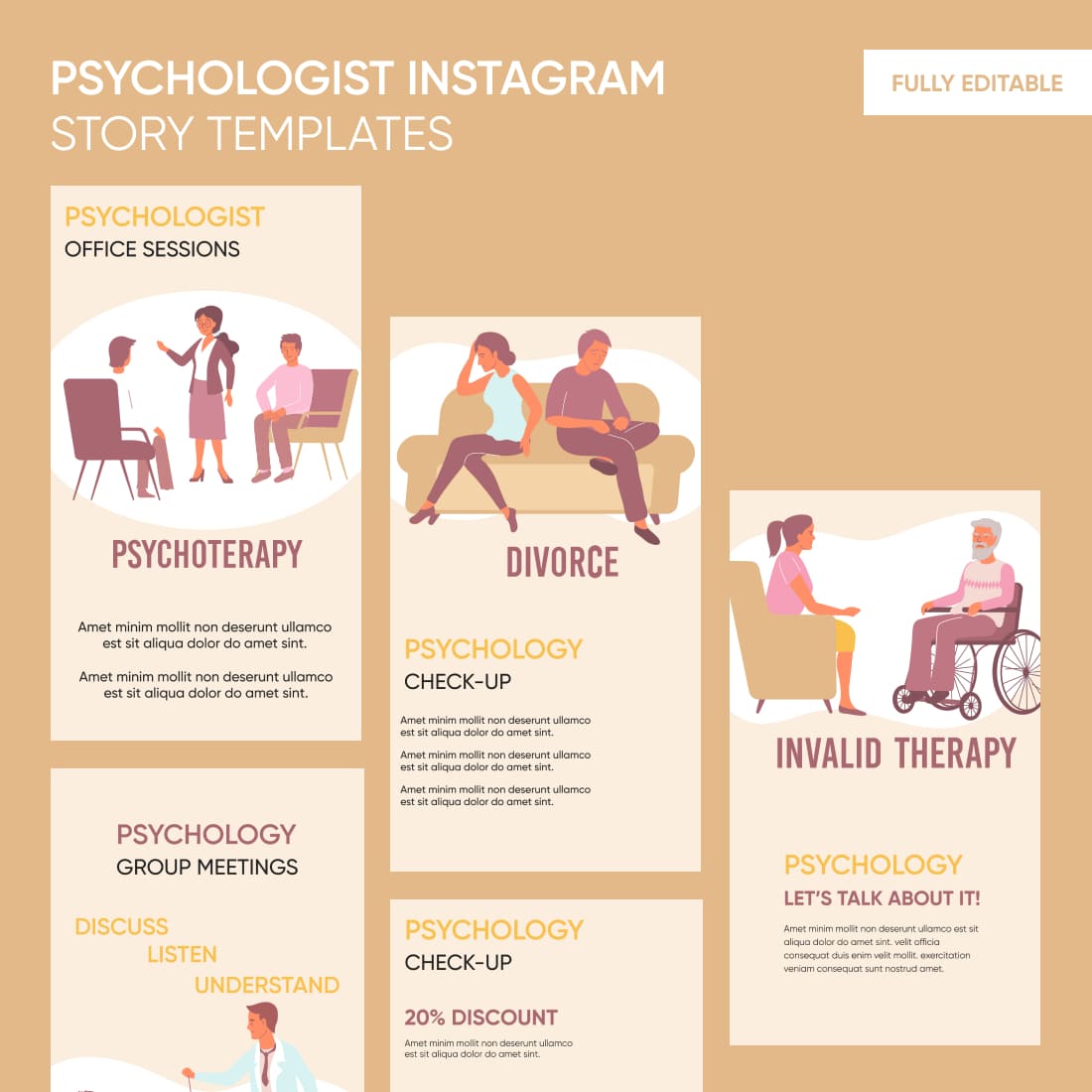5 psychologist instagram story templates.