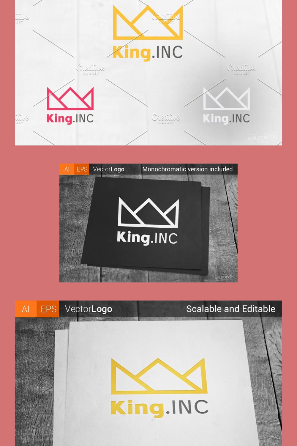 Simple crown logos in two colors.