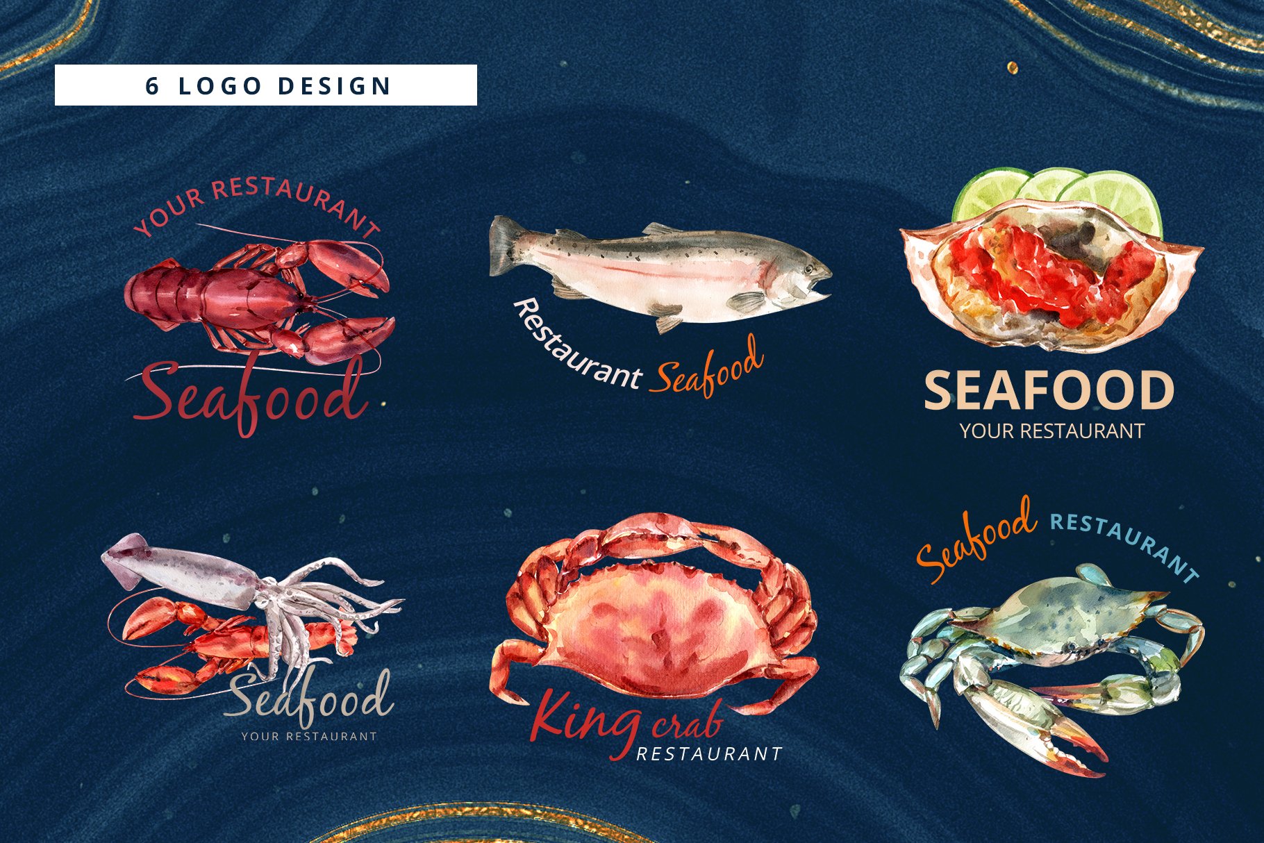 Diverse of the seafood logos.