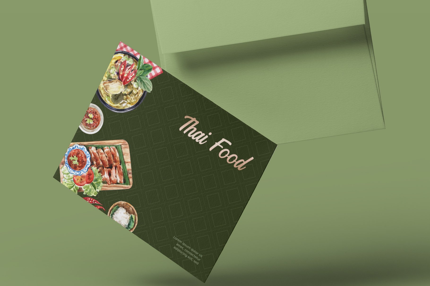 Matte green card for thai food.