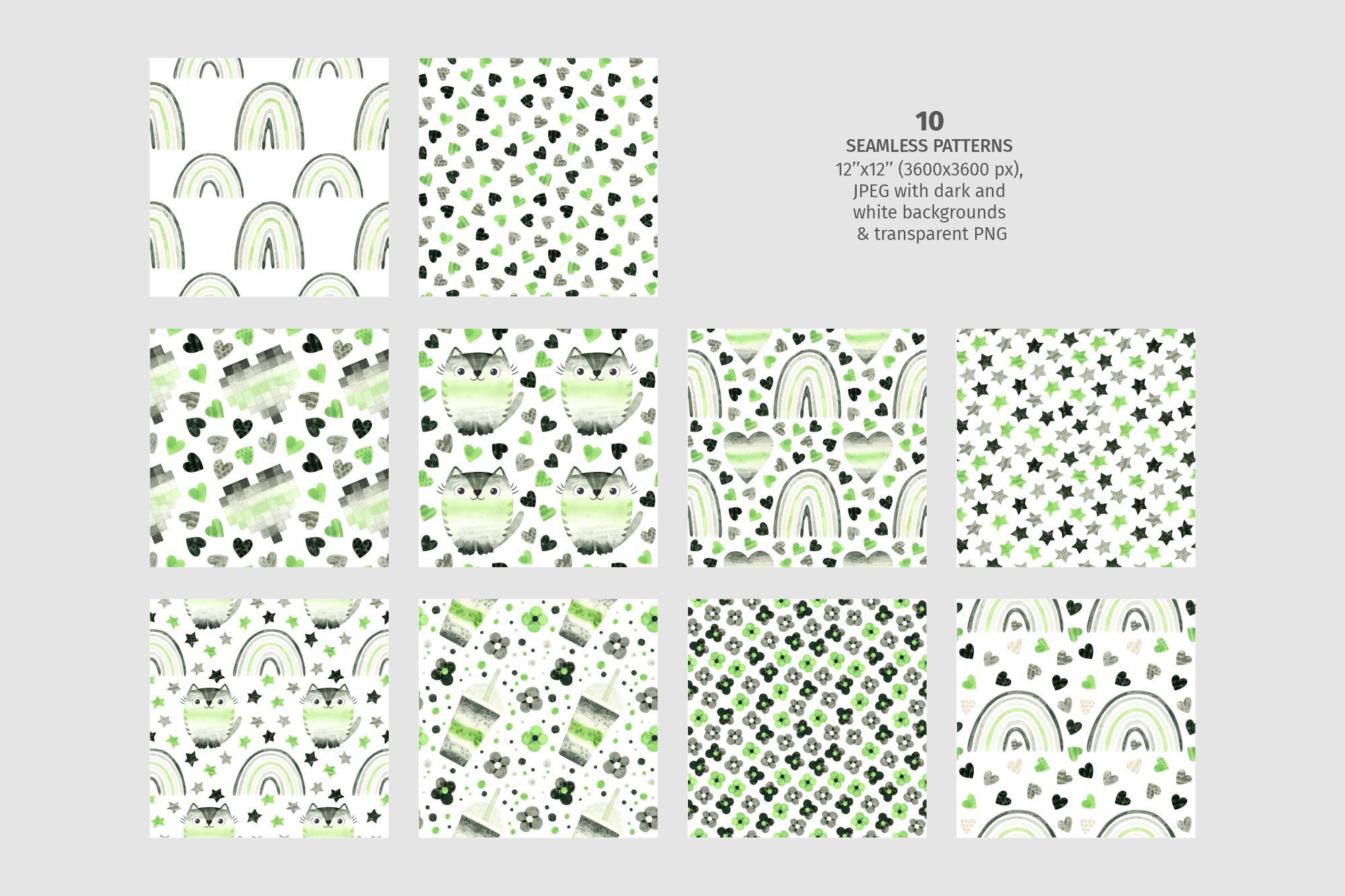 Agender pride clipart and seamless white patterns.