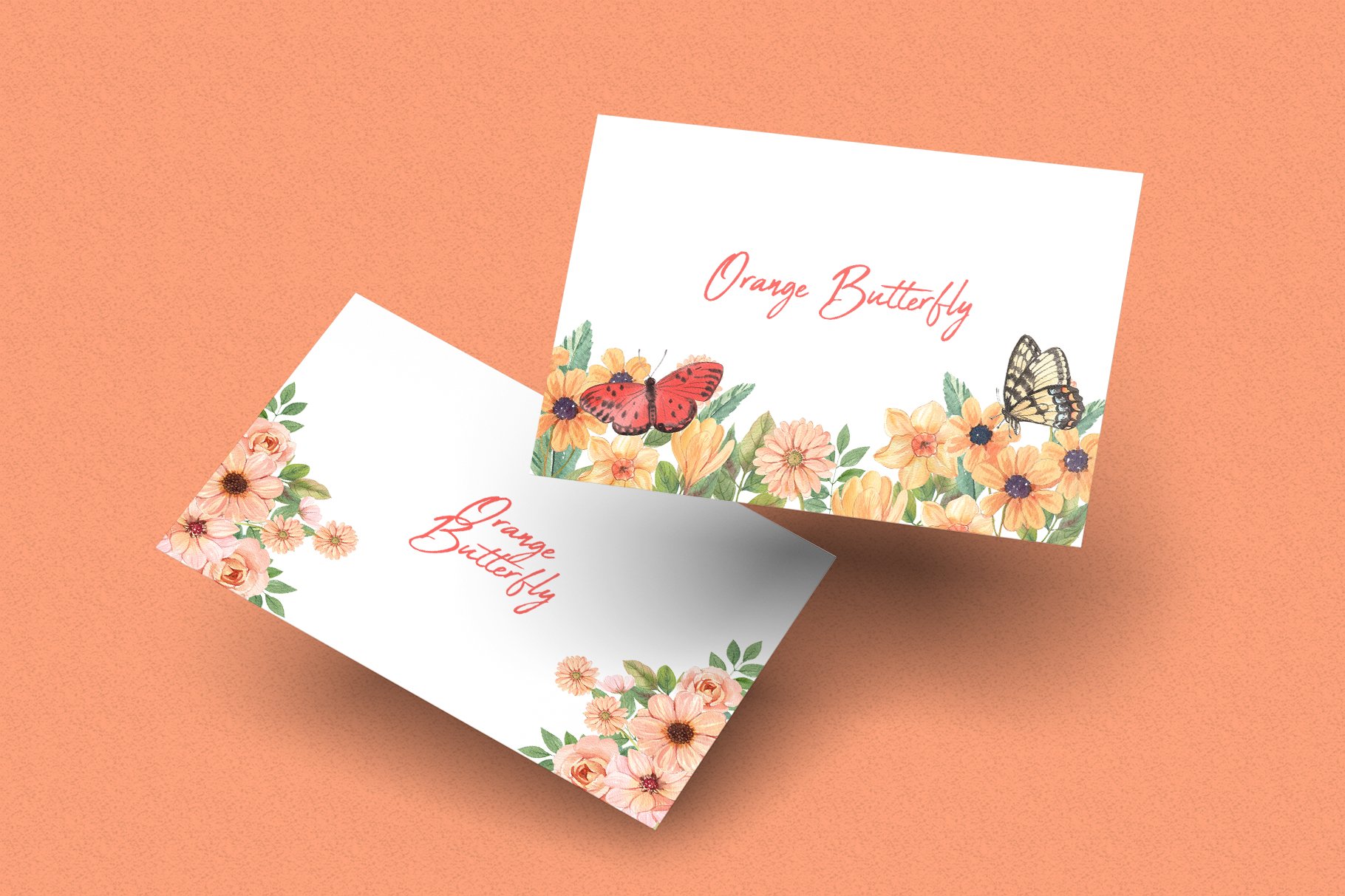Romantic orange butterfly presentation cards.